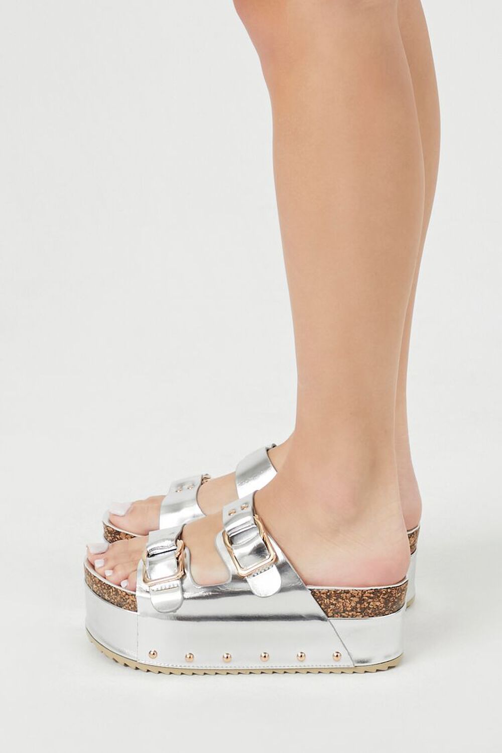 Metallic Buckled Platform Sandals